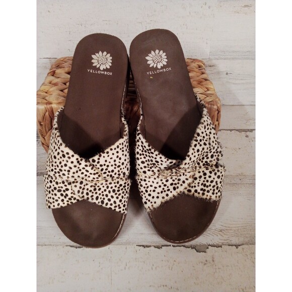 Women's Yellow Box Sandal Real Cow Hair / Cowhide Print Size‎ 7 Slip-on - Picture 1 of 11